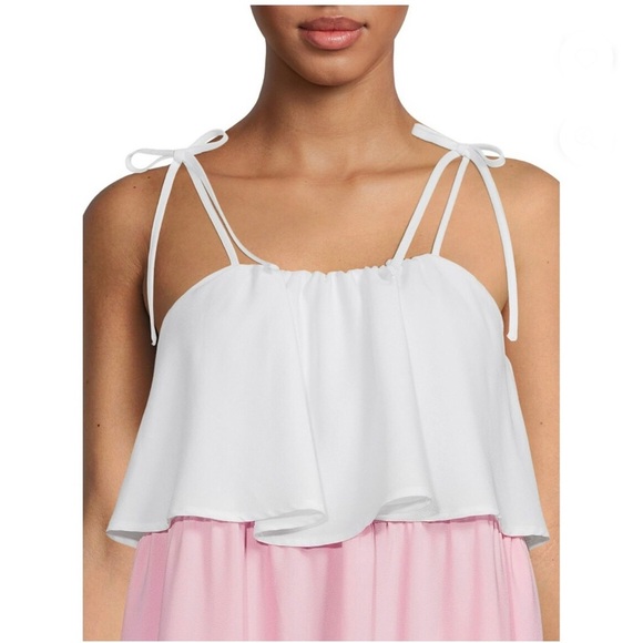 White Colorblock shoulder tie flounce‎ bodice Sleeveless resort dress size XXL - Picture 5 of 6